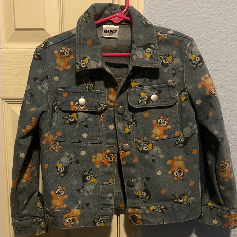 Bluey Denim-Style Kids Jacket with Orange & Yellow Cartoon Print